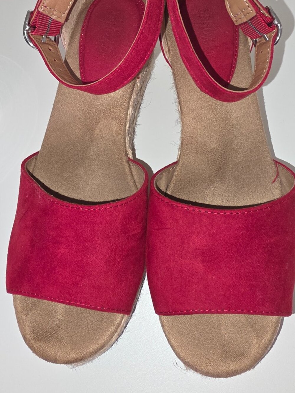 Style & Co. Seleeny Wedge Sandals ankle strap Red Suede Sz 6 1/2